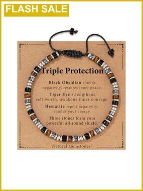 Healing Crystal Bracelet Black Obsidian Tiger Eye Hematite